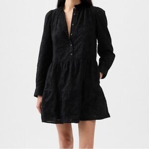 NWT GAP Black Eyelet Tiered Mini Dress Size‎ M
